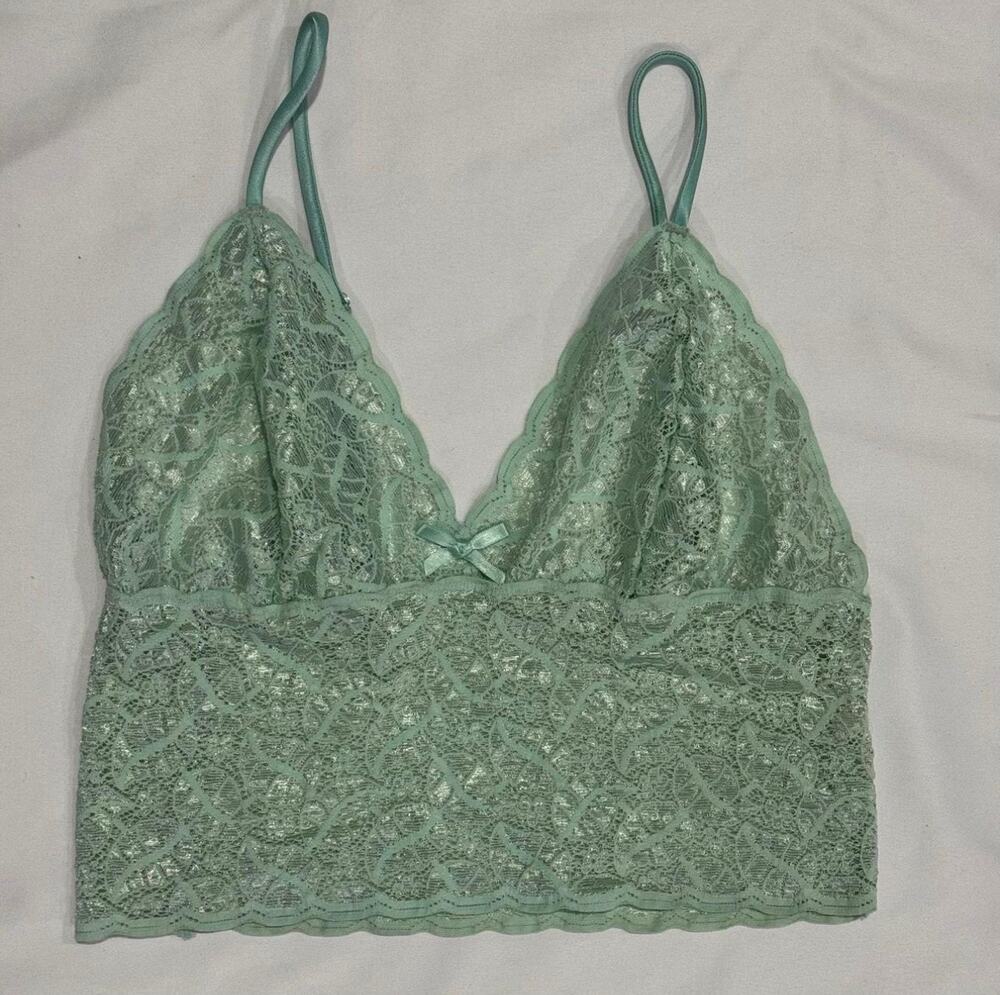Vintage Mint Metallic Lace Bralette Cami Made in USA L